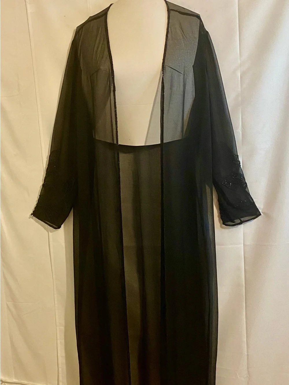 Sheer Long Black Evening Kimono Cover Up- Women